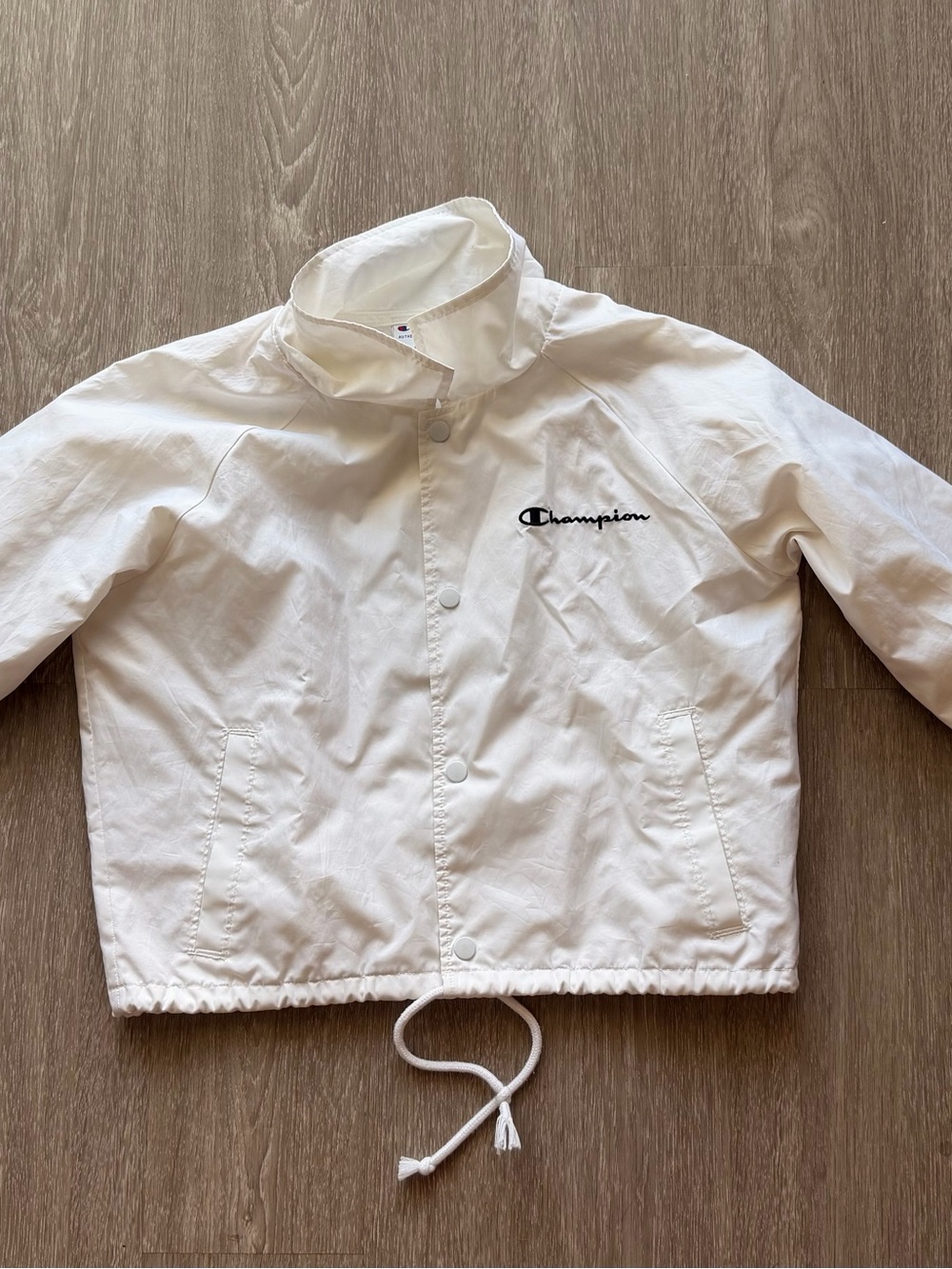 Champion White Drawstring Windbreaker Jacket (M)